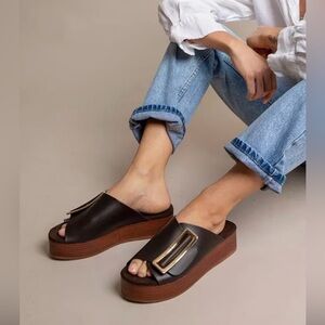 Kelsi Dagger Brooklyn Dover Platform Sandal Dark Brown Leather Size 6 1/2